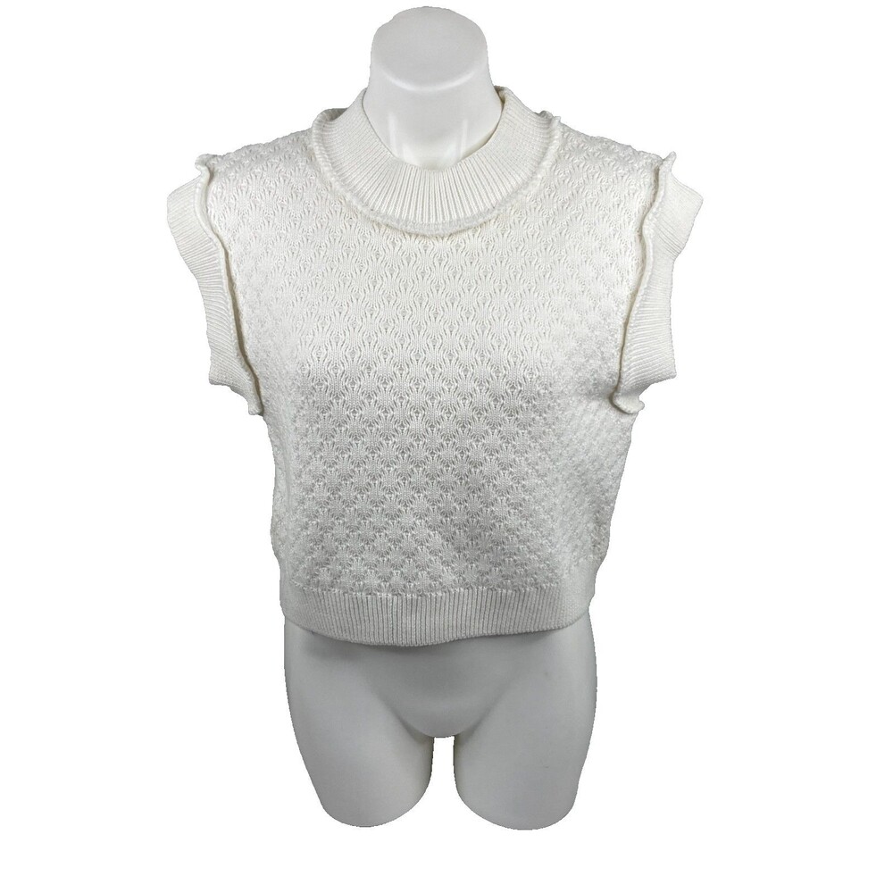 So Me Women Small White Knit Sweater Sleeveless Casual Reverse Weave NWT